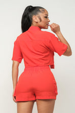 Load image into Gallery viewer, Front Button Down Side Pockets Top And Shorts Set