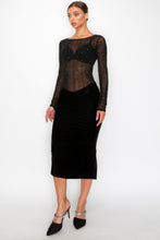 Load image into Gallery viewer, Velvet Sheer Contrast Holiday Midi Dress