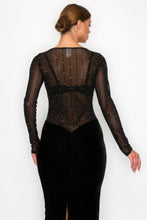 Load image into Gallery viewer, Velvet Sheer Contrast Holiday Midi Dress