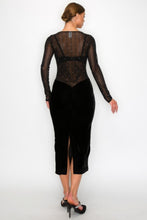 Load image into Gallery viewer, Velvet Sheer Contrast Holiday Midi Dress