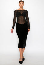 Load image into Gallery viewer, Velvet Sheer Contrast Holiday Midi Dress