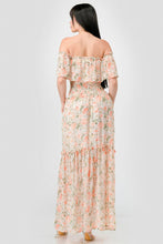 Load image into Gallery viewer, Floral Chiffon Off Shoulder Smocked Back Ruffled Tiered Maxi Dress