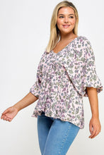Load image into Gallery viewer, Floral V-neck Babydoll Balloon Slv Top