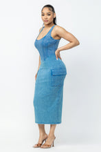 Load image into Gallery viewer, Acid Washed Cargo Midi Dress