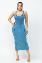 Load image into Gallery viewer, Acid Washed Cargo Midi Dress