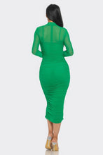 Load image into Gallery viewer, Solid Mesh Ruched Midi Dress
