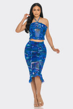 Load image into Gallery viewer, Tropical Waters Print Mesh Ruffle Halter Skirt Set