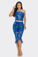 Load image into Gallery viewer, Tropical Waters Print Mesh Ruffle Halter Skirt Set