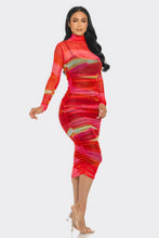 Load image into Gallery viewer, Glitch Print Mesh Ruched Midi Dress