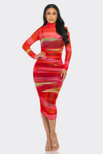 Load image into Gallery viewer, Glitch Print Mesh Ruched Midi Dress