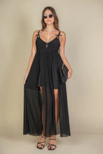Load image into Gallery viewer, Plunge Neck Split Thigh Mesh Maxi Dress