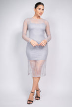 Load image into Gallery viewer, Lace Rhinestone-studded Slit Midi Dress