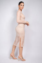 Load image into Gallery viewer, Lace Rhinestone-studded Slit Midi Dress