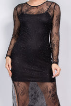 Load image into Gallery viewer, Lace Rhinestone-studded Slit Midi Dress