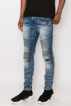 Load image into Gallery viewer, Men Creased Biker Denim Jeans