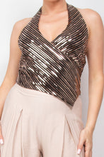 Load image into Gallery viewer, Surplice Halter Sequin Top