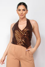 Load image into Gallery viewer, Surplice Halter Sequin Top