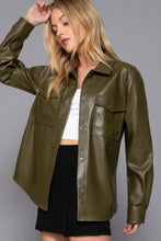Load image into Gallery viewer, Long Slv Faux Leather Shacket
