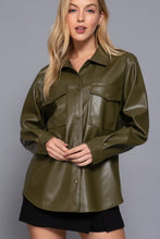 Load image into Gallery viewer, Long Slv Faux Leather Shacket