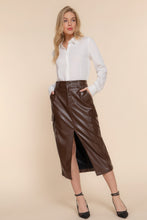 Load image into Gallery viewer, Faux Leather Midi Cargo Skirt