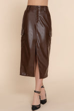 Load image into Gallery viewer, Faux Leather Midi Cargo Skirt