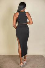 Load image into Gallery viewer, Ribbed cropped top and maxi side slit skirt