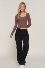 Load image into Gallery viewer, Long slv sweetheart neck seam detail knit top