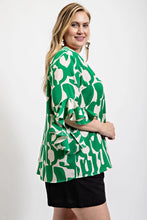 Load image into Gallery viewer, Geometric print ruffled bell sleeve woven top