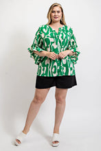 Load image into Gallery viewer, Geometric print ruffled bell sleeve woven top