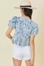 Load image into Gallery viewer, Denim Embroidered Crop Top With Front Tie Detail