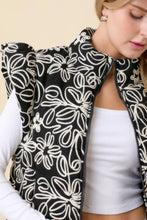 Load image into Gallery viewer, Floral Velvet Embroidered Denim Puffer Vest