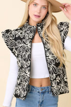 Load image into Gallery viewer, Floral Velvet Embroidered Denim Puffer Vest