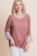 Load image into Gallery viewer, Animal Print Contrast Bell Sleeves Fashion Top With Gathered Front Hem