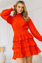 Load image into Gallery viewer, Long Sleeve Smocked Neck Tiered Ruffle Mini Dress