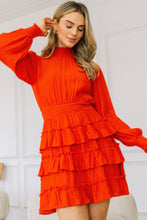 Load image into Gallery viewer, Long Sleeve Smocked Neck Tiered Ruffle Mini Dress