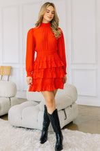 Load image into Gallery viewer, Long Sleeve Smocked Neck Tiered Ruffle Mini Dress