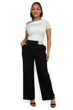 Load image into Gallery viewer, High-rise wide elastic contrast waist pants