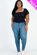 Load image into Gallery viewer, Plus size casual ruched puff sleeve ribbed knit solid top