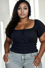 Load image into Gallery viewer, Plus size casual ruched puff sleeve ribbed knit solid top