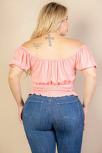 Load image into Gallery viewer, Plus size casual ruched puff sleeve ribbed knit solid top