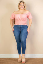 Load image into Gallery viewer, Plus size casual ruched puff sleeve ribbed knit solid top