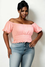 Load image into Gallery viewer, Plus size casual ruched puff sleeve ribbed knit solid top