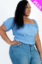 Load image into Gallery viewer, Plus size casual ruched puff sleeve ribbed knit solid top