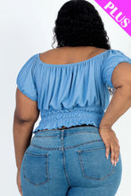Load image into Gallery viewer, Plus size casual ruched puff sleeve ribbed knit solid top