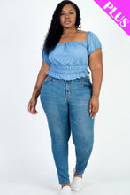 Load image into Gallery viewer, Plus size casual ruched puff sleeve ribbed knit solid top