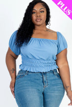 Load image into Gallery viewer, Plus size casual ruched puff sleeve ribbed knit solid top