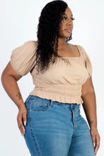 Load image into Gallery viewer, Plus size casual ruched puff sleeve ribbed knit solid top