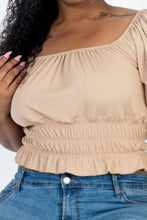 Load image into Gallery viewer, Plus size casual ruched puff sleeve ribbed knit solid top