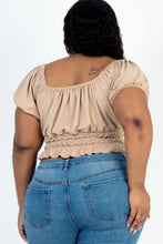 Load image into Gallery viewer, Plus size casual ruched puff sleeve ribbed knit solid top
