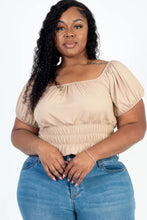 Load image into Gallery viewer, Plus size casual ruched puff sleeve ribbed knit solid top